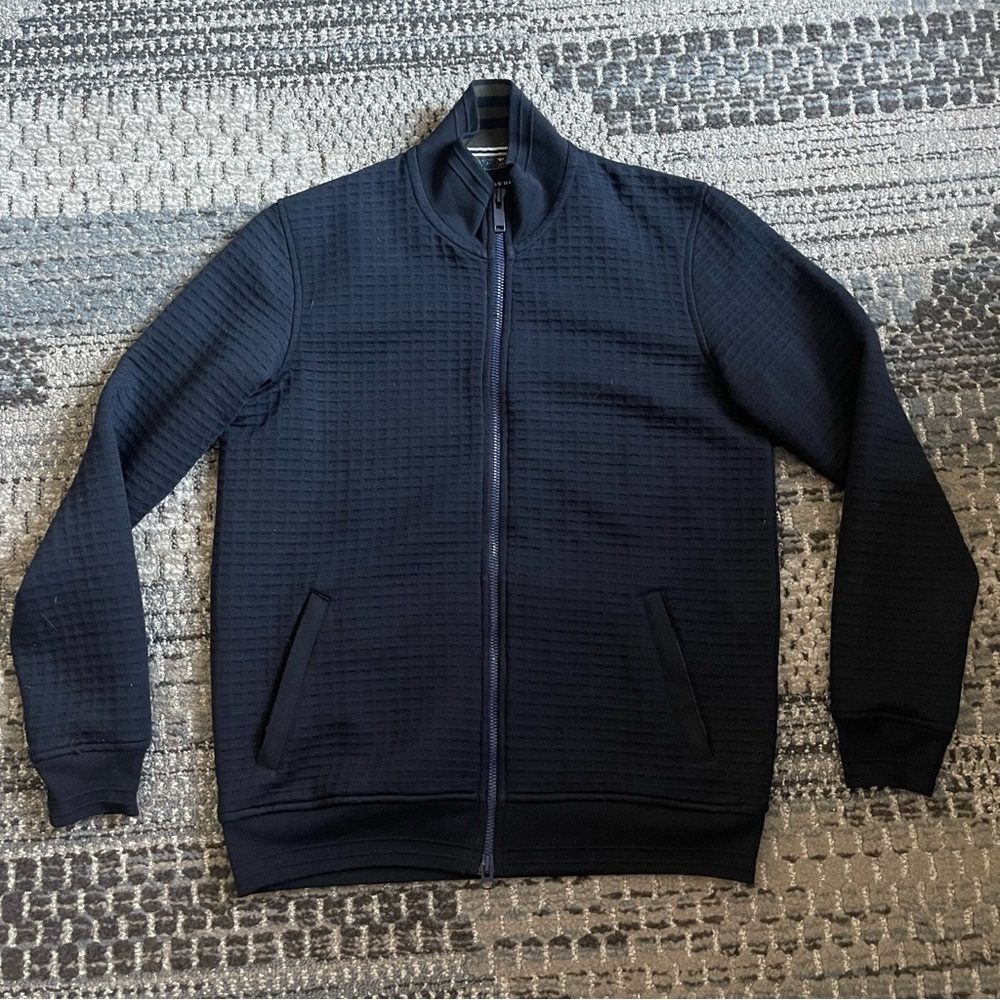 Men’s Hammer Made Waffle Knit Zip Up Jacket, Sweater in Navy, Size Medium